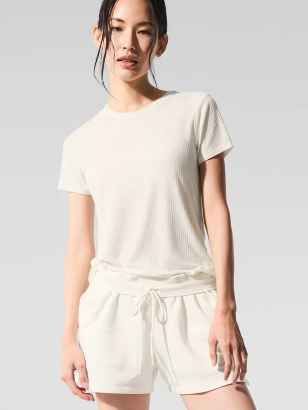 Alo Ribbed Sea Coast Tee Ivory XS - Picture 3 of 4